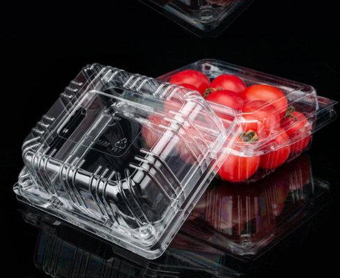 Caixas para frutas, caixas para embalagens de carne, caixas para embalagens de vegetais, caixas para plantas, vasos de plástico para flores, caixas de fast food, bem como caixas transparentes de PVC, PP e PET e caixas impressas.