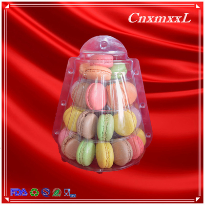 4-camada transparente de plástico mais pequeno Macaron Tower Caixas favoritas de festa