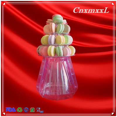 4-camada transparente de plástico mais pequeno Macaron Tower Caixas favoritas de festa