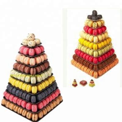9 Nível de plástico quadrado Macaron Tower Stand Display para embalagens de comida para levar francesa