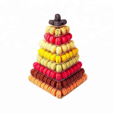 9 Nível de plástico quadrado Macaron Tower Stand Display para embalagens de comida para levar francesa