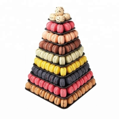9 Nível de plástico quadrado Macaron Tower Stand Display para embalagens de comida para levar francesa