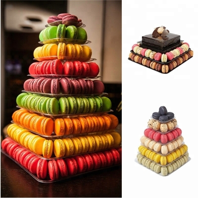 9 Nível de plástico quadrado Macaron Tower Stand Display para embalagens de comida para levar francesa