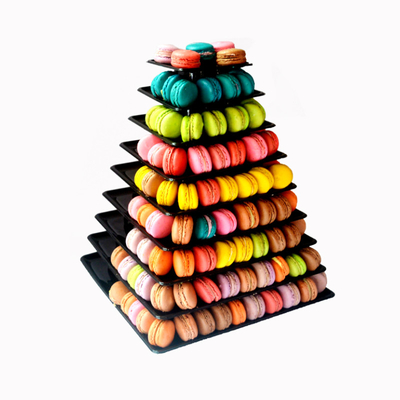 Estande de exposição de macarrão de plástico com torre quadrada de macarrão de 4 níveis