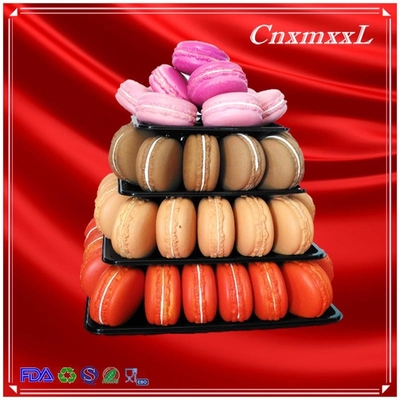 Estande de exposição de macarrão de plástico com torre quadrada de macarrão de 4 níveis