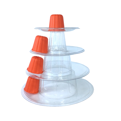 Mini plástico transparente 4 camadas Canele Torre Stand para exibição Canele / macarrão e decoração de bolo