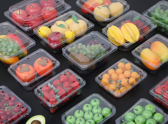 Caixa de embalagem de frutas personalizável com PET reciclável e vedação térmica para proteção perfeita