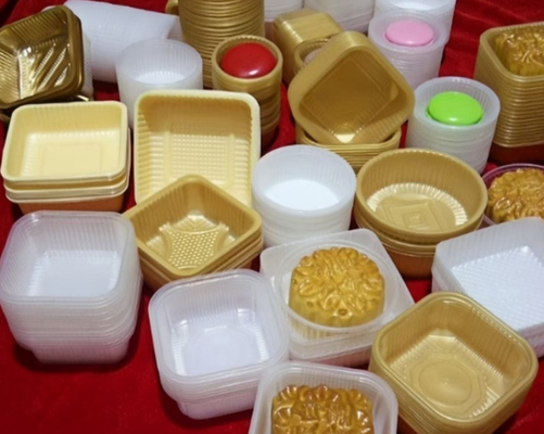 Bandeja plástica macaron transparente ecológica com impressão personalizada para embalagens de alimentos