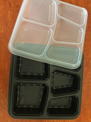 Caixas de comida de PP, caixas de comida descartáveis de PP de 5 grades, caixas de comida de PP de 5 grades, caixas de embalagem de comida de 5 grades